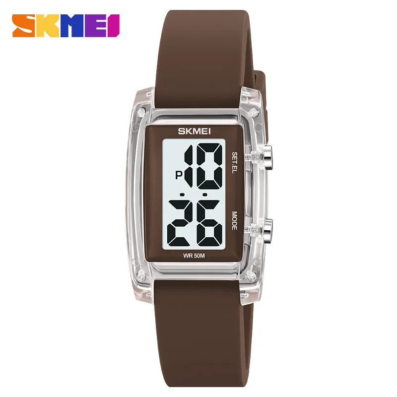 SkmeiCross-Border Atacado Esportes Transparente Caso Quadrado Multi-Função Eletrônico Moda Estudante Relógio
