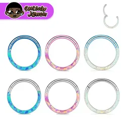 G23 Titanium Septum Pierced Nose Ring Opal Hinge Segment Clicker Ear Cartilage Earring Spiral Lip Pierced Anodized Body Jewelry