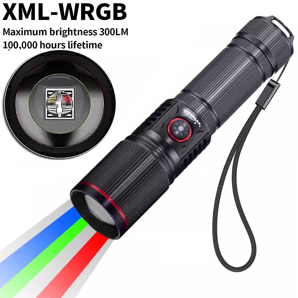 

Scalable zoom colorful color light flashlight LED outdoor photography fill light RGB four-color light flashlight Type-c charging