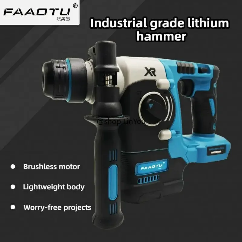 Faaotu elétrica sem fio sem escova martelo broca recarregável martelo rotativo perfuração e cinzelagem ferramenta elétrica de alto torque