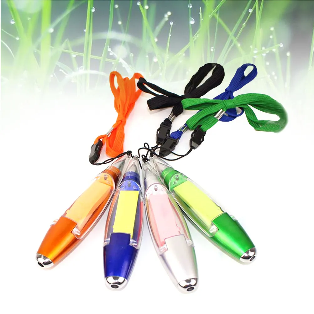

4Pcs LED Light Pen Novelty Stationery Portable Small Lightweight Ballpoint Notes Lanyard School Office Supplies