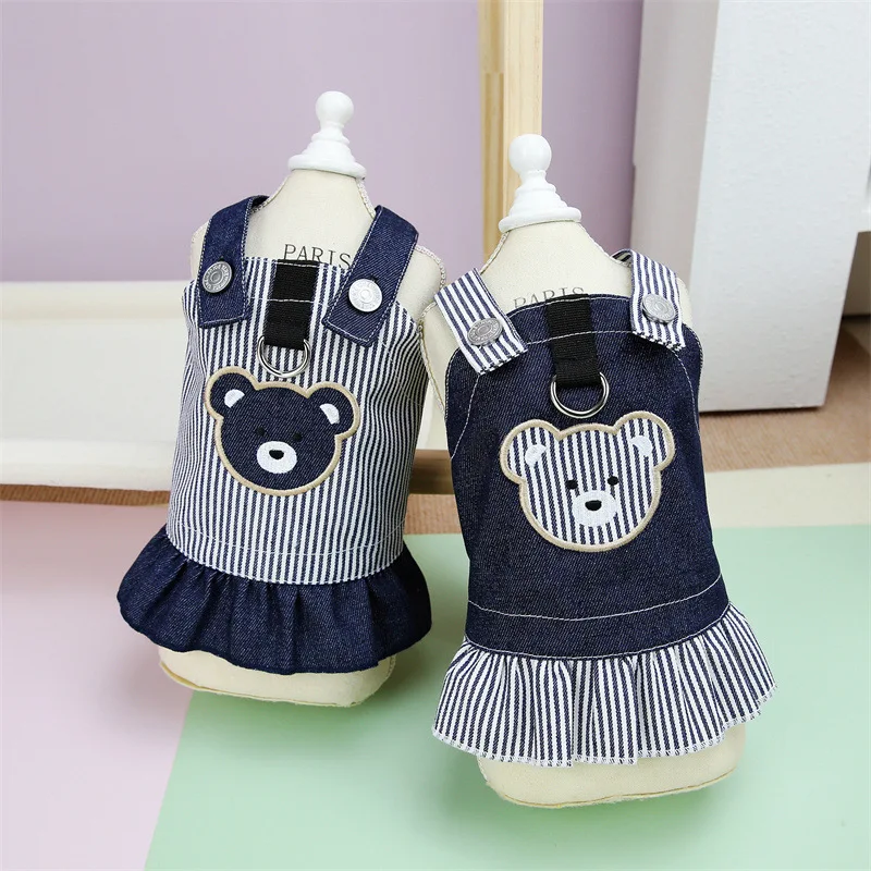 Pet Dog Clothes For Small Dogs Cats Pet stripe traction cowboy Clothing Costume spring Dress dresses Chihuahua Teddy Puppy Skirt