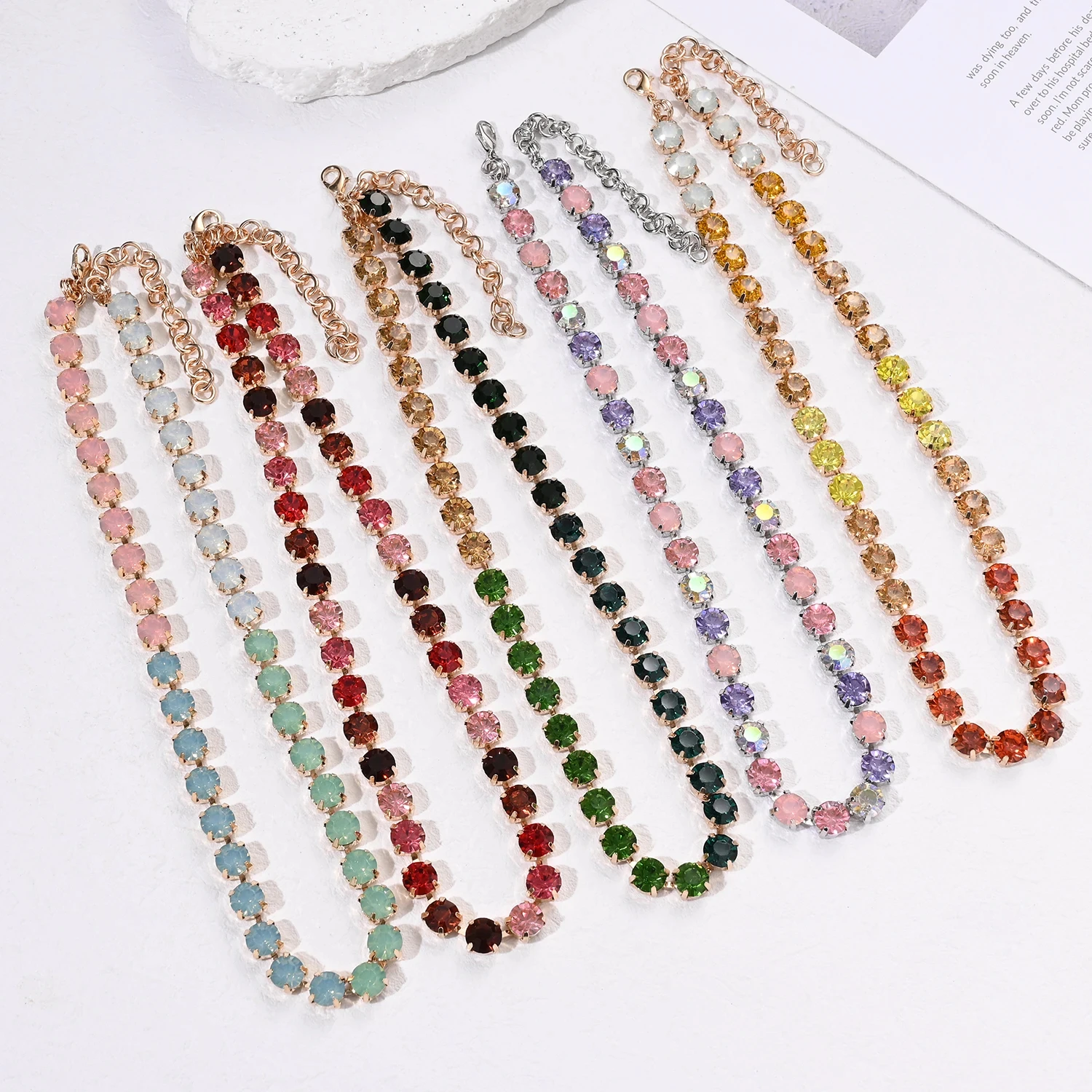 BEUTIFOR Strassperlen, bunte Kristall-Halskette für Damen, handgefertigt, Krallenfassung, Zirkonia-Halsband, Zubehör – Detail 1