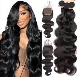 Royal 100% Human Hair Bundles With Closure Body Wave Raw 3 4 Bundles With 4x4HD Lace Closure Virgin Weave Extensions