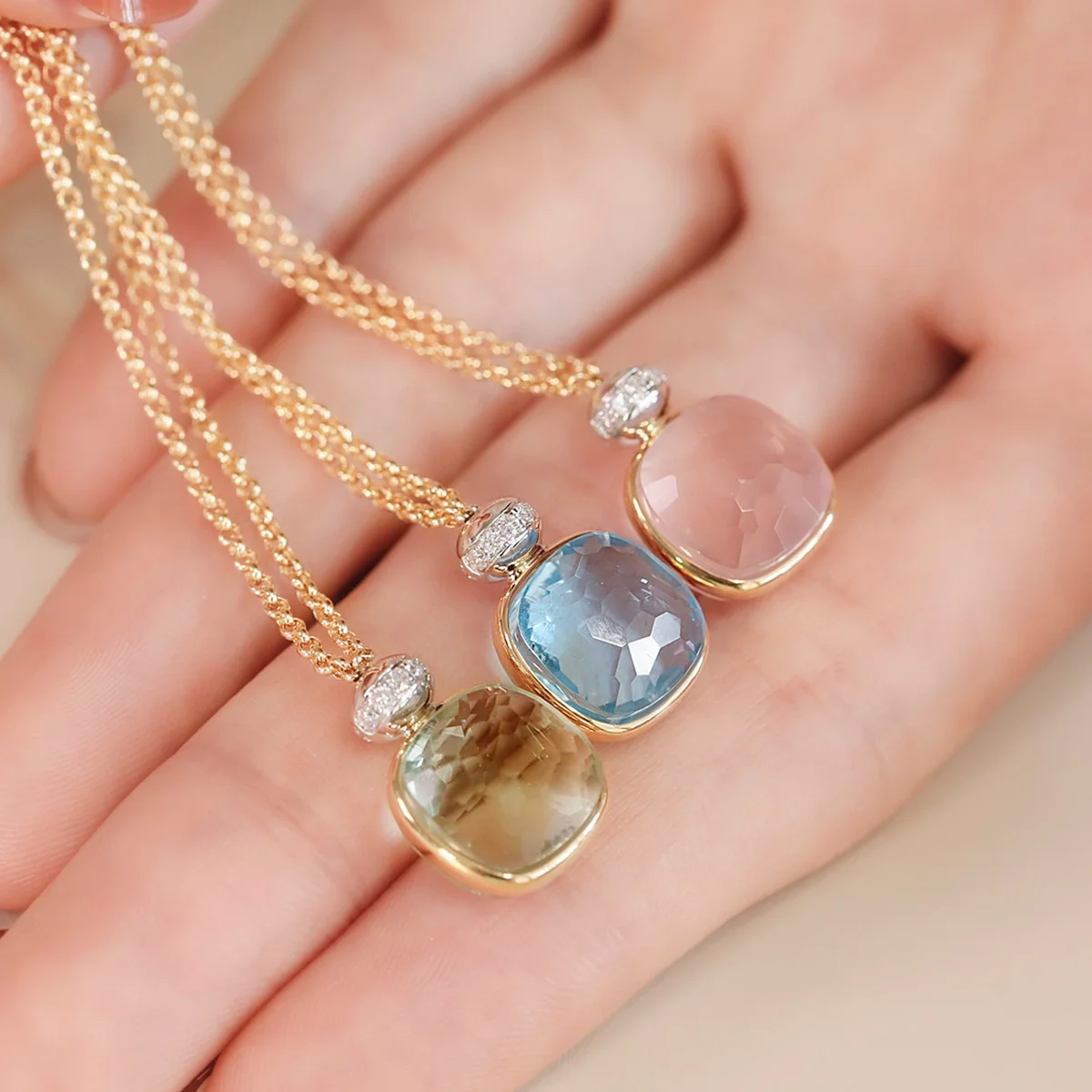 Luxury Fashion Design 925 Silver Candy Necklaces Topaz Pink Crystal Citrine Peridot Amethyst Perfume Bottle Pendant Ins Jewelry