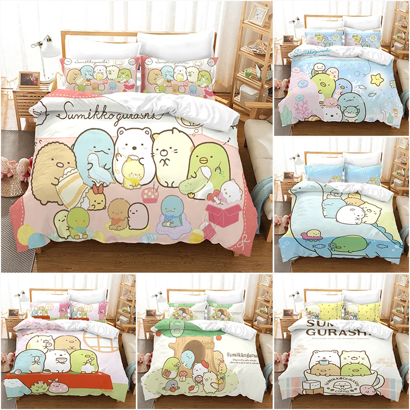 

3D Printed Sumikko Gurashi Pattern Comforter Cover with Pillow Cover Bedding Set Single Double Twin Full Queen King Size Bed Set