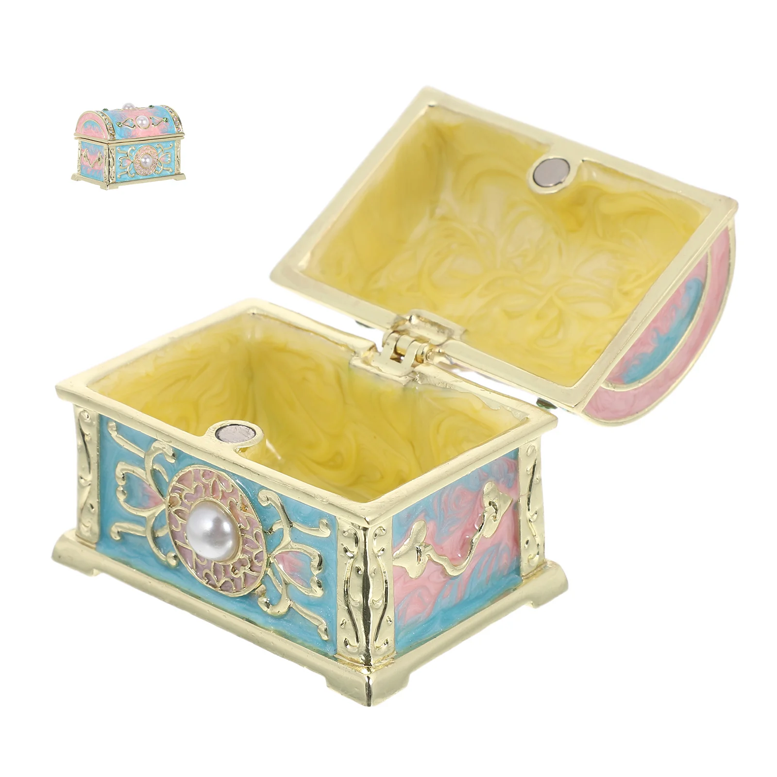 

Винтажный эмалированный сундук с сокровищами, мини-шкатулка для драгоценностей, небольшой декоративный контейнер для безделушек, органайзер для ювелирных изделий для женщин, эмалированная шкатулка для безделушек