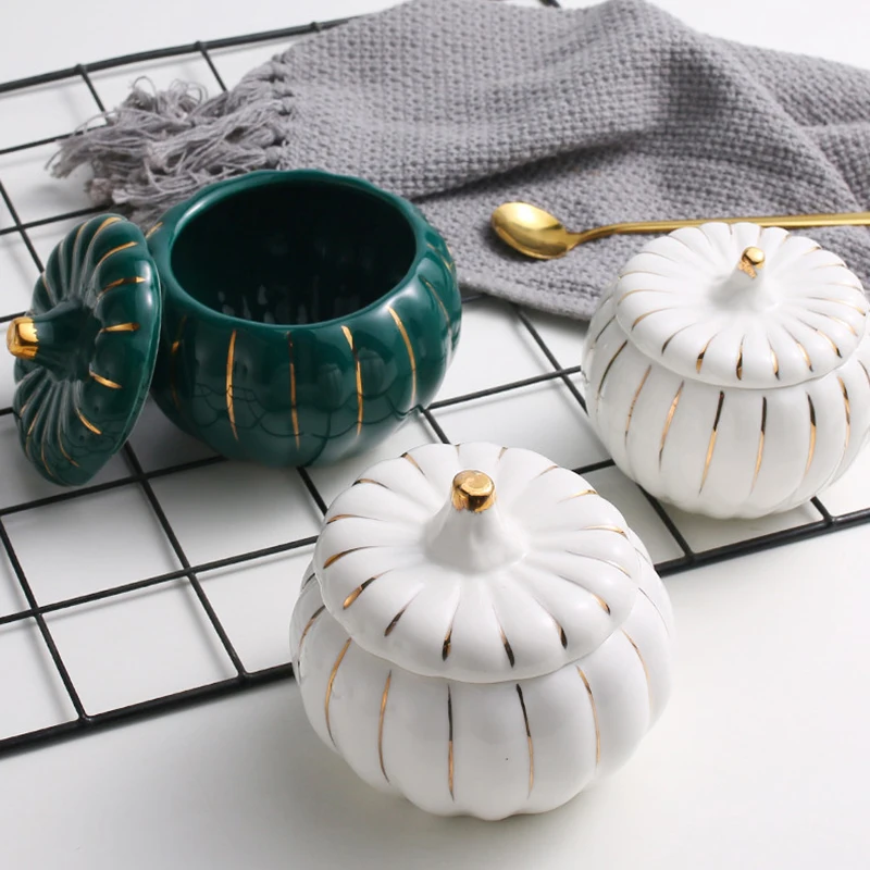 Ceramic Pumpkin Bowl with Lid Creative Soup Cup Steamed Egg Bird's Nest Small Stew Cup Kitchen Ceramic Fruit Dessert Salad Bowl