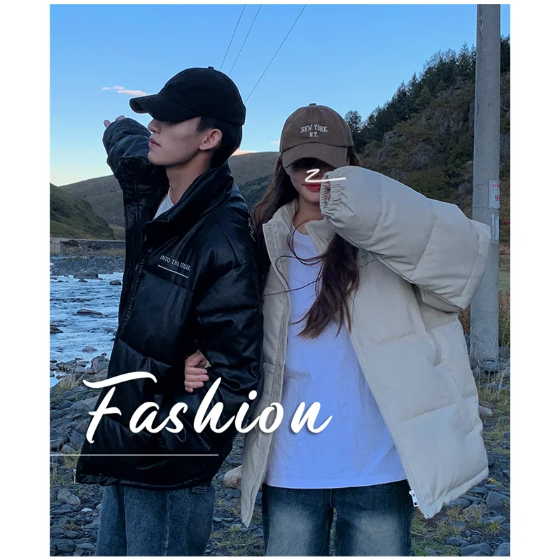 

Down Jacket Women Coat Fashion American Streetwear PU Leather Down Boyfriend Feather Female Winter Short Outwear Warm Jacket