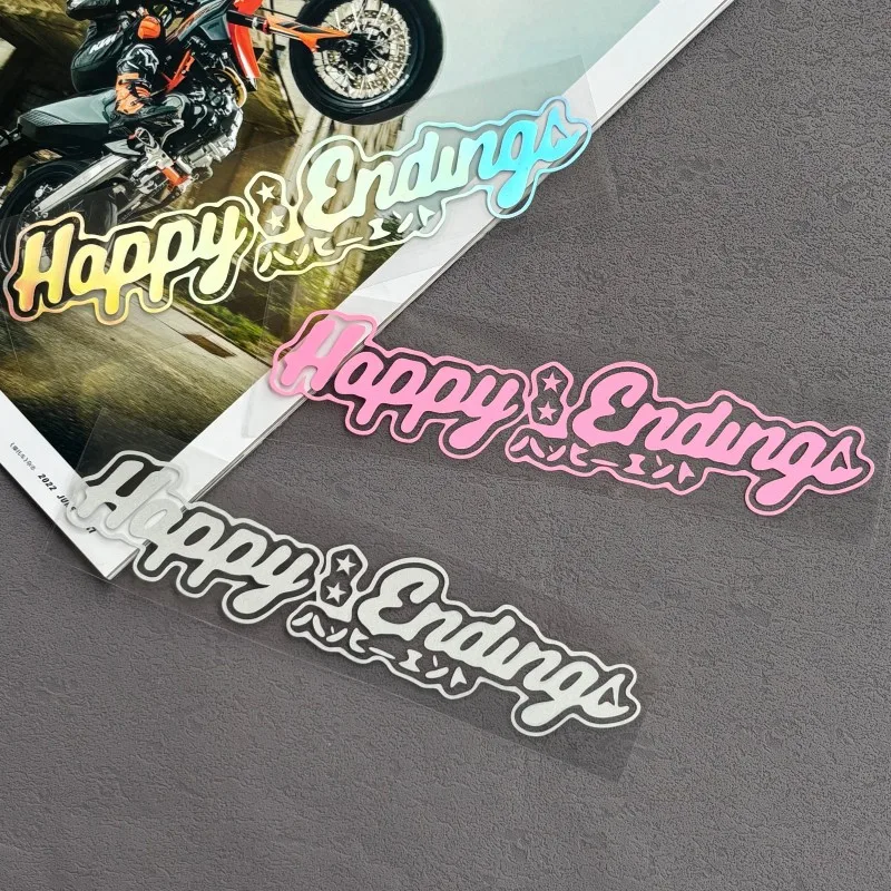 

Universal type Happy Ending Stickers Japanese Decoration Logo English Letter Latte Art Motorcycle Shell Accessories Windshield