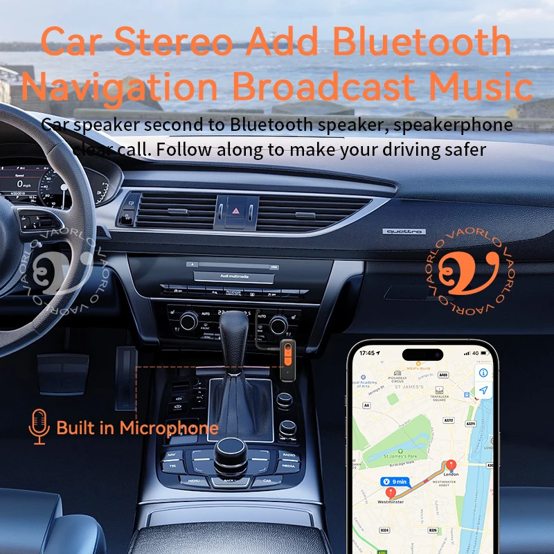 New Upgraded Bluetooth 5.4 Transmitter Receiver 3.5MM AUX RCA With Mic HiFi Stereo Music Wireless Adapter For PC TV Car Airplane