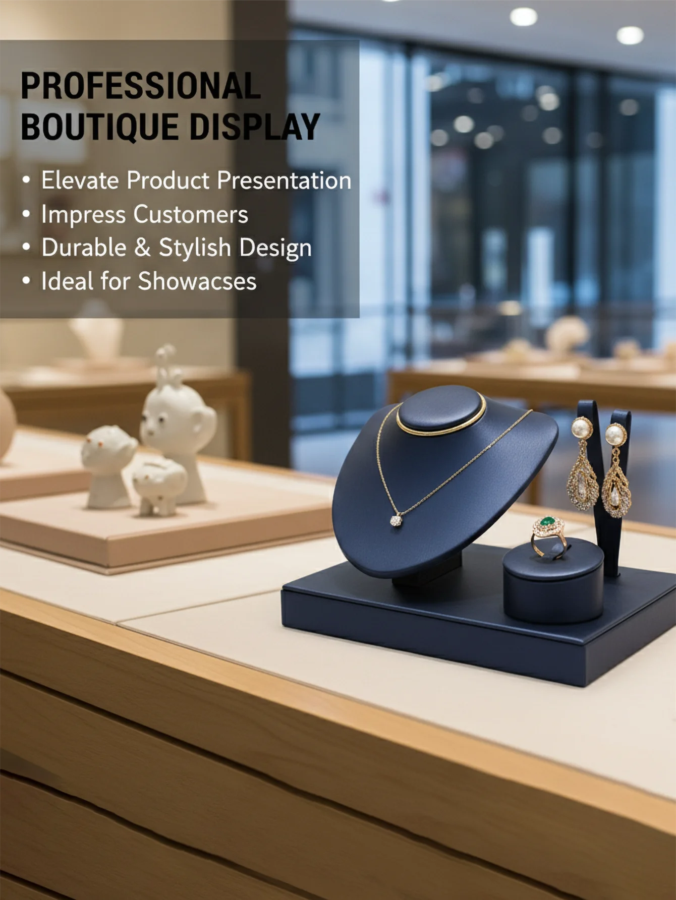 1-Pack PU Leather Jewelry Display Stand, Partitioned Storage, Storage Tray, Ring Earring Display Stand, Jewelry Counter Display - view 4