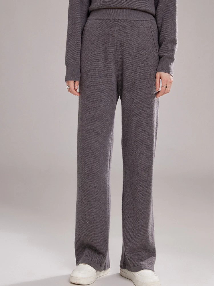 New Chic Women's 100% Cashmere Pants Autumn Winter Straight-leg Pants Simple Style Office Lady Cashmere knitted Trousers  Pants