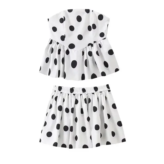 

New Women Summer Fashion Solid Tube Top Polka Dot Suit Female Elegant Zipper Strapless Tops+Chic Elastic Waist Shorts Mujer