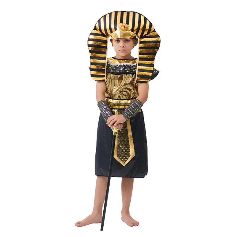 زي فرعون الأمير المصري للأولاد من عمر 6 إلى 12 سنة للأطفال من الذهب الأسود