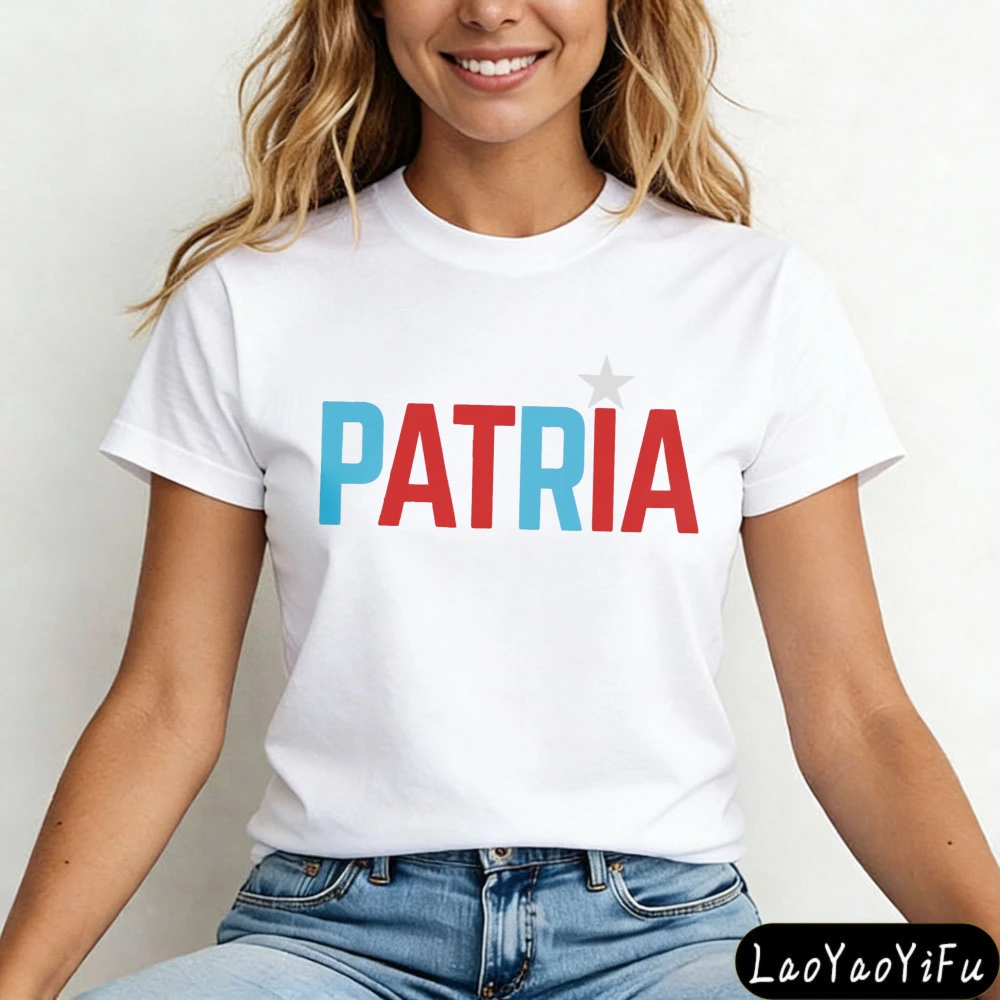 PATRIA BORICUA Printed Tshirt Puerto Rican Flag Creative Design Tee Puertorriqueño Women Shirt Puerto Rico Souvenir T-Shirt