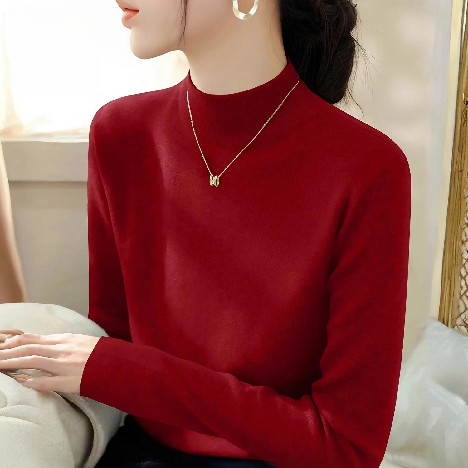 

Korean Style Simple Base Layer Top Autumn Winter Turtleneck Sweater For Women Soft Warm Slim Pullover Knitted Versatile Sweater