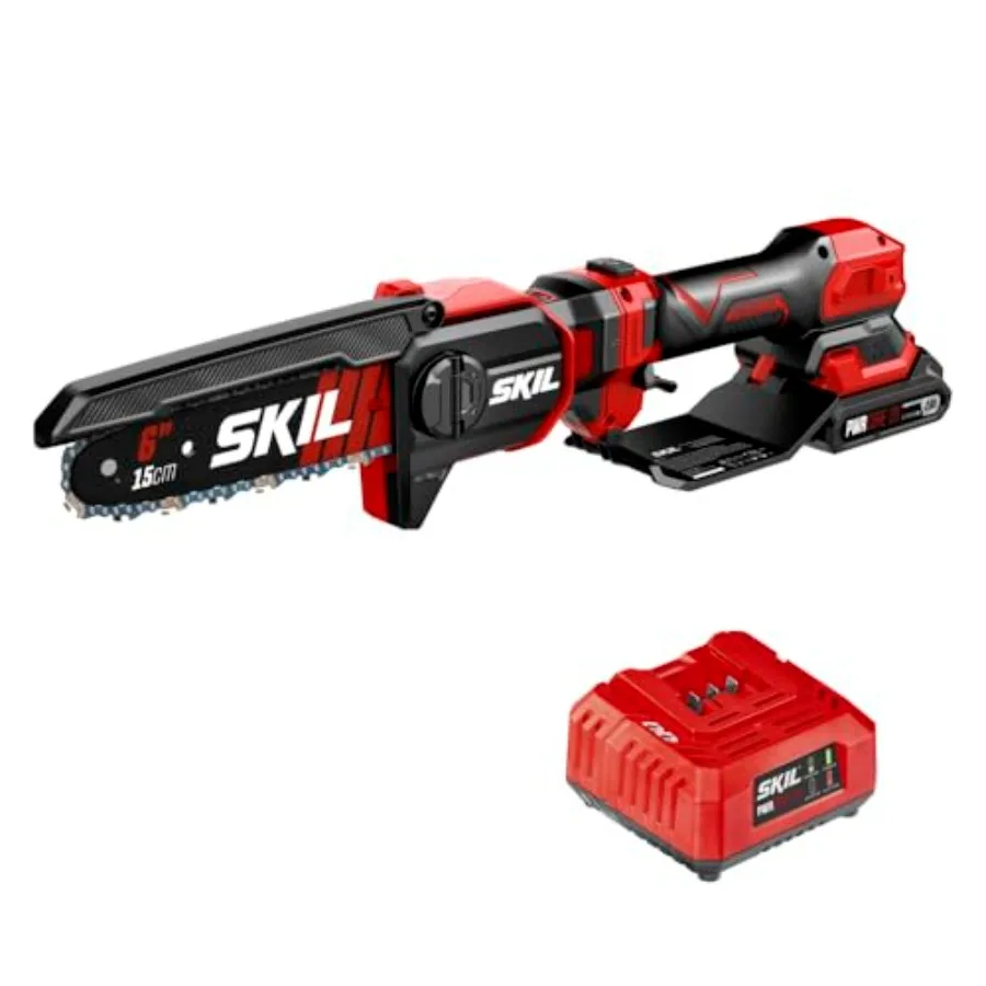 Telescopic mini chainsaw for outdoor pruning, aluminum alloy body, black and gray, lightweight and cordless with 20V brushless