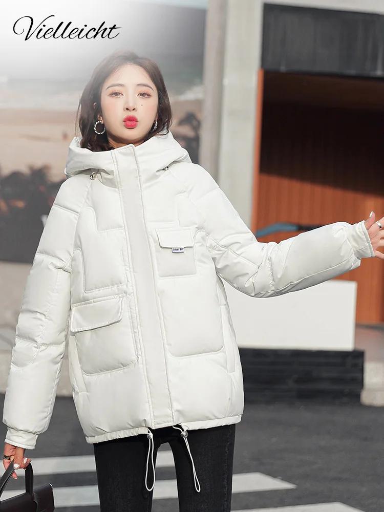 Vielleicht 2022 Winter Clothes Women Short Jacket Thick Hooded Cotton Padded Coats Female Loose Puffer Parkas Ladies Winter Coat