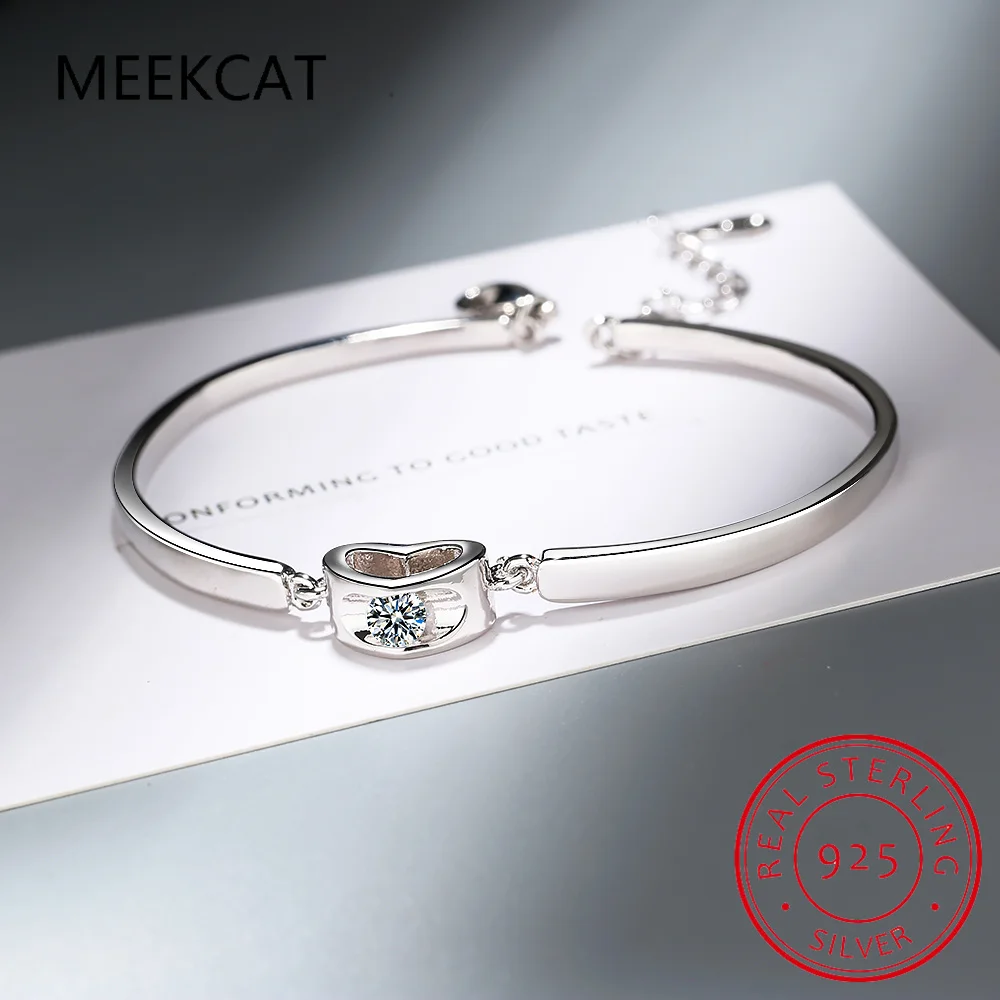 925 Sterling Silver Heart Cut Moissanite Bracelet for Women