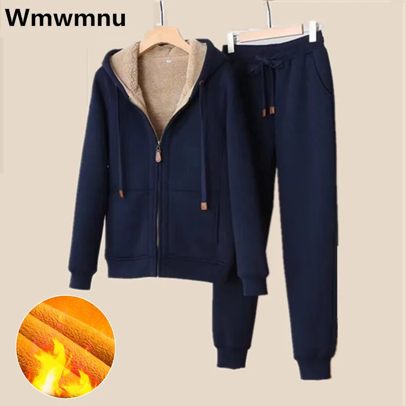 2023 Winter Warm Tracksuit Pants Sets Fashion Fleece Sweatshirt Tow Piece Outfits Thick Joggings Lambwool Oversize 4xl Sweatsuit