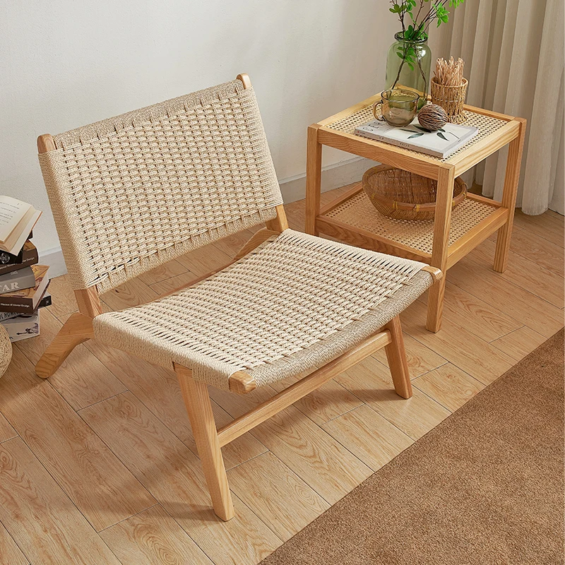 Japanese solid wood balcony lounge chair three-piece designer single woven sofa chair