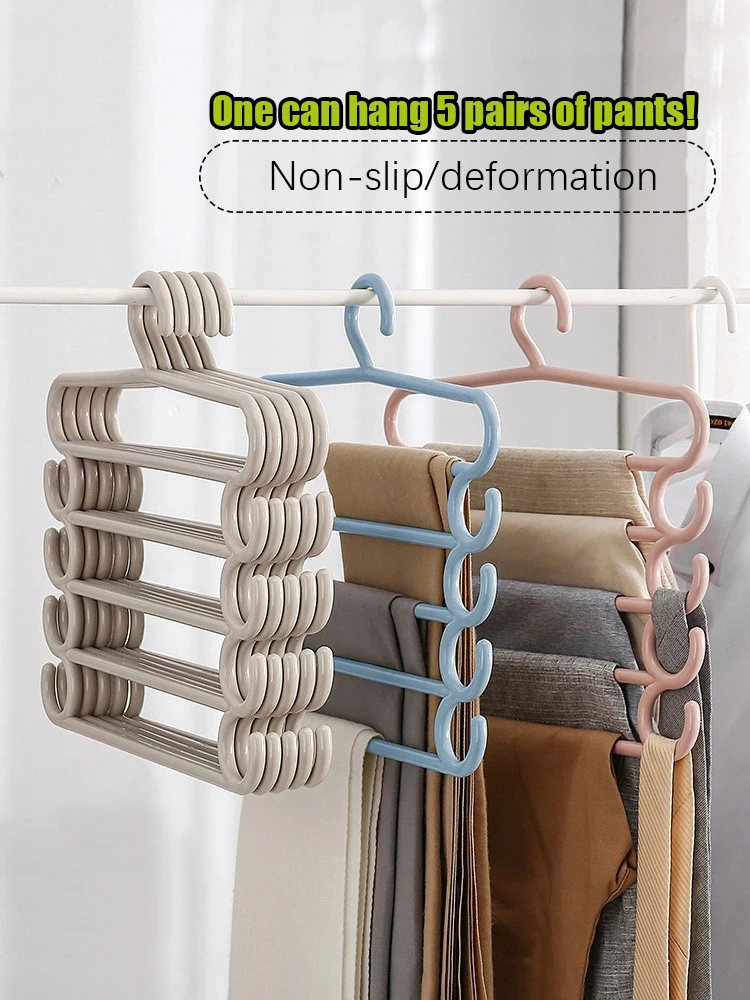 Clothes Hangers Trousers Hangers Holders Closet Storage Organizers 5 Layers Pants Towel Scarfs Racks Storage Organization