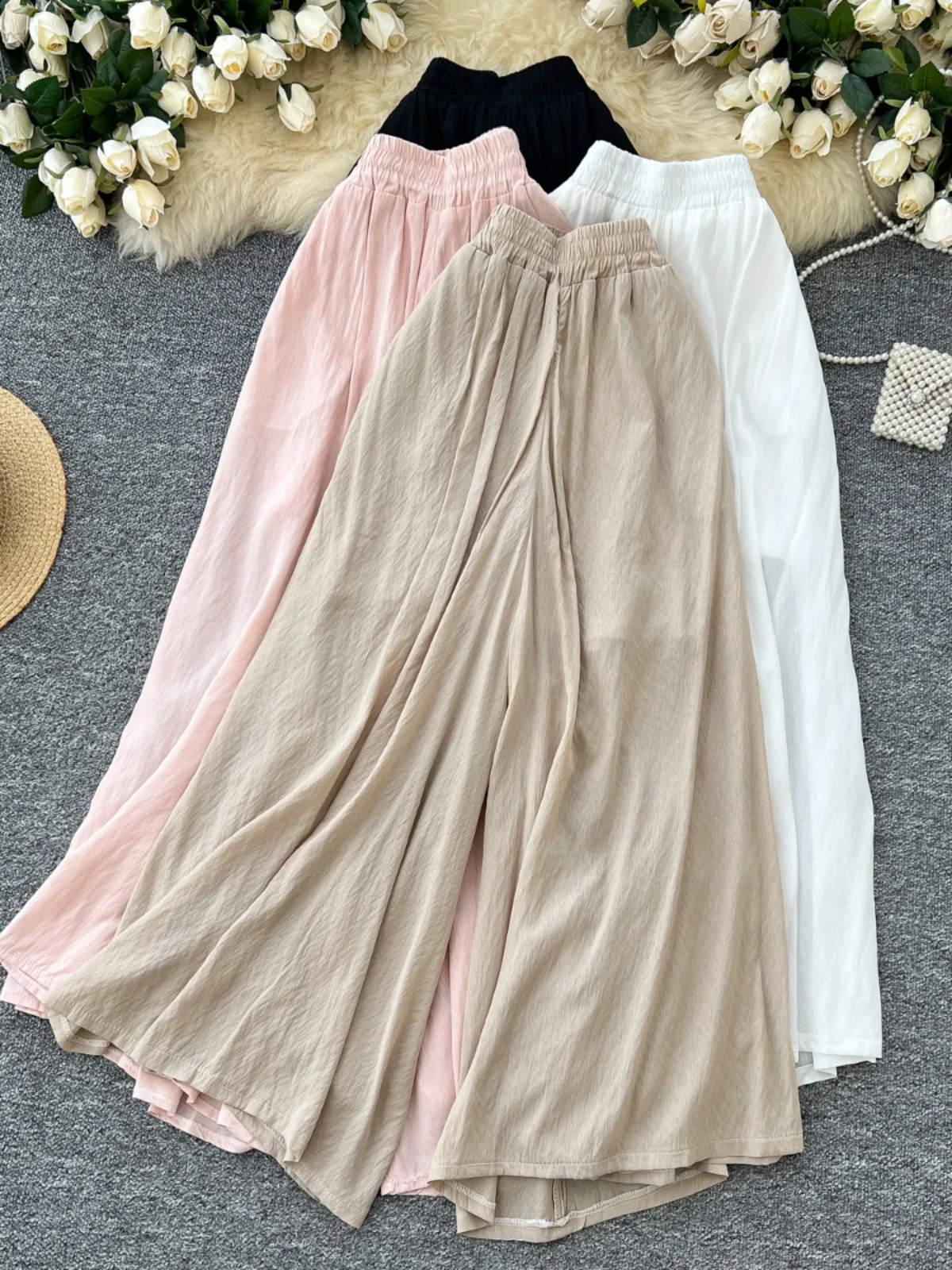 

Casual Basics Trousers 2025 Woman Vintage Elastic High Waist Harajuku Loose Wide Leg Pants Baggy Streetwear High Street Bottoms