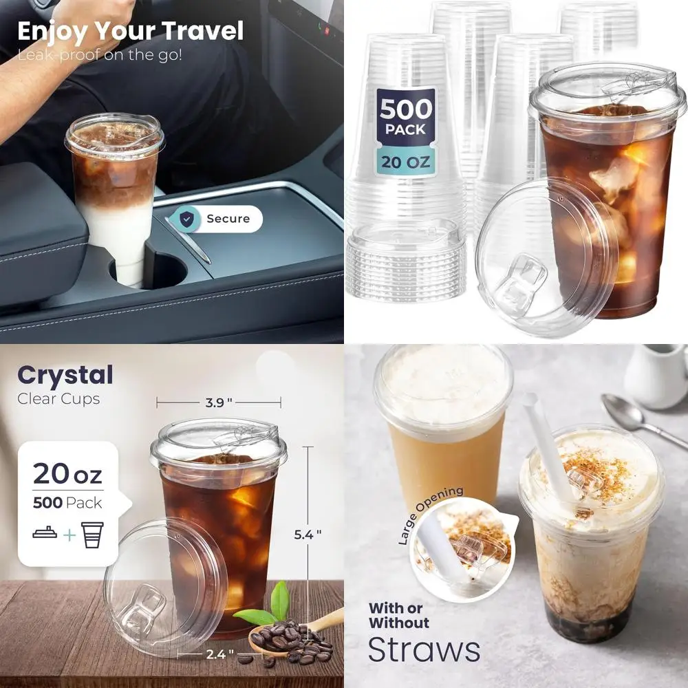 

Одноразовые прозрачные пластиковые стаканы объемом 20 унций с крышками для холодного кофе, смузи, напитков для вечеринок и многого другого