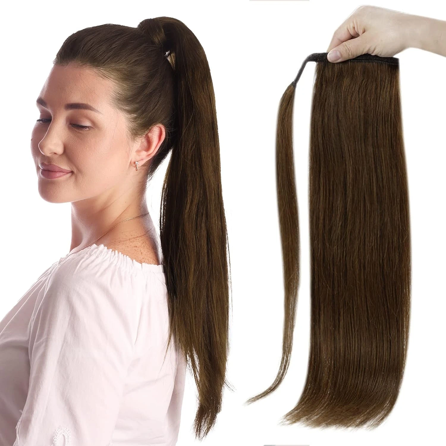 

Full Shine Ponytail Hair Extension Straight Wrap Around Real Hair Clip In Ponytail Hair Extensions For Women Short Hair