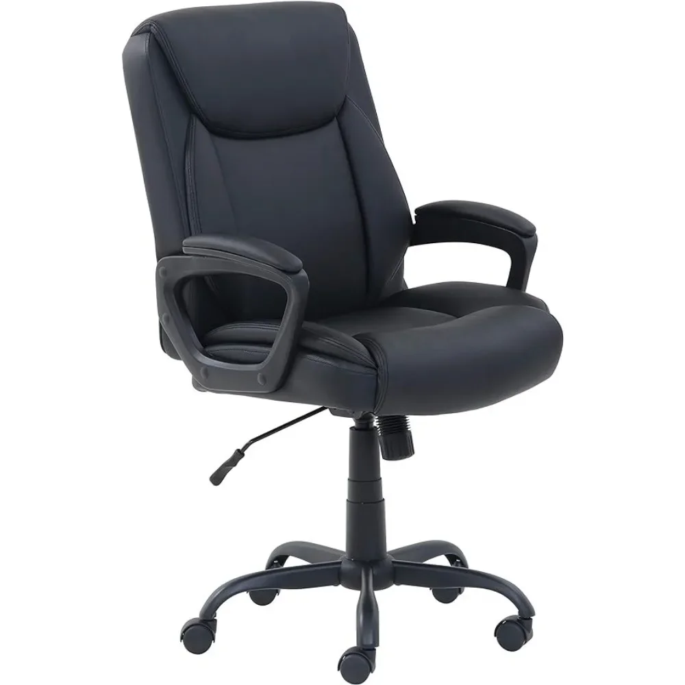 

Classic PU Padded Mid-Back Office Chair Computer with Armrest, 26"D x 23.75"W x 42"H, Black Desk Chairs