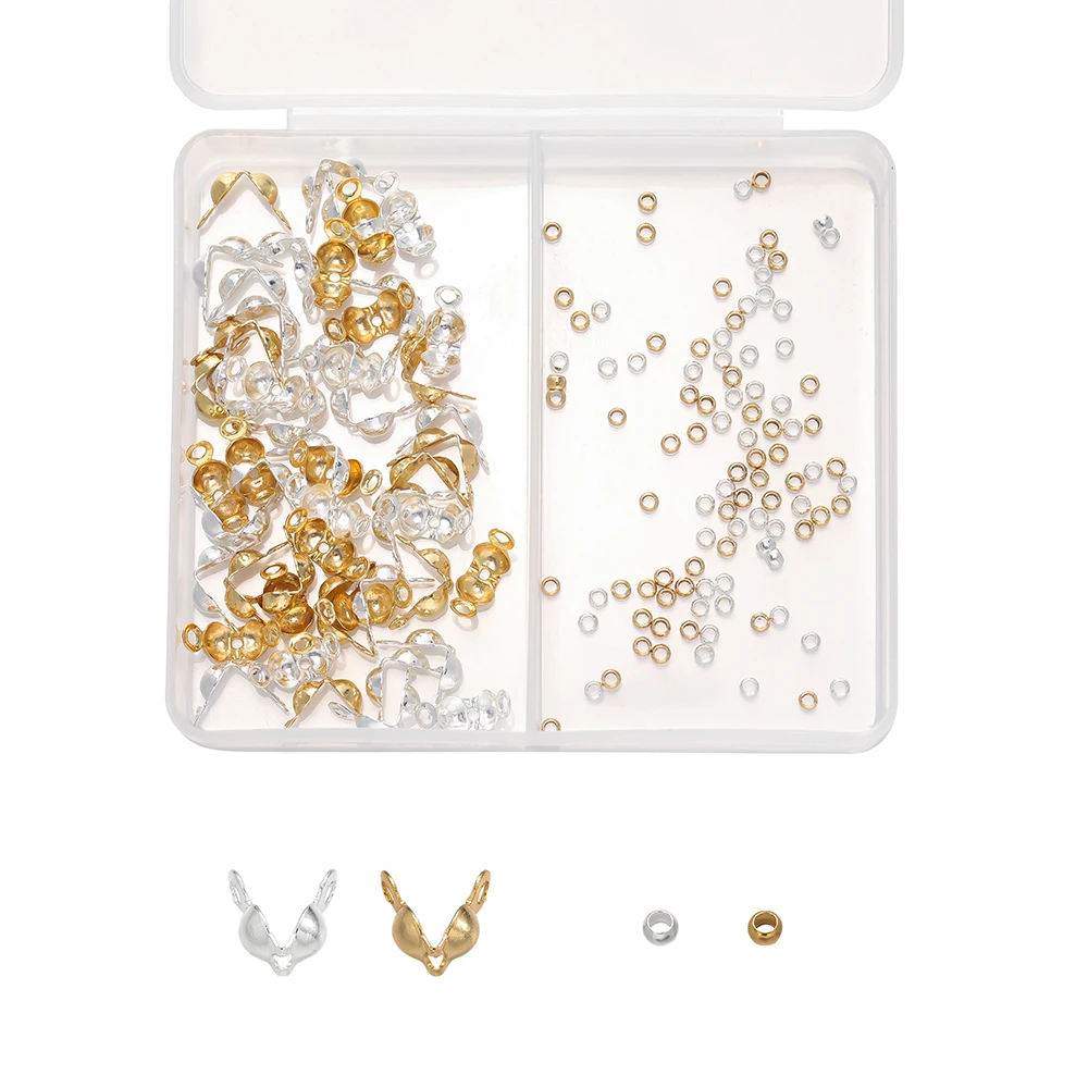 150pcs/Box 18K Gold Color Plated Ball Chain Connector Clasps Calottes End Crimps Beads for DIY Bracelet Necklace Jewelry Making