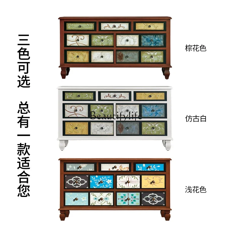 

04ld14American solid wood seven-chest cabinet modern simple living room entrance storage locker