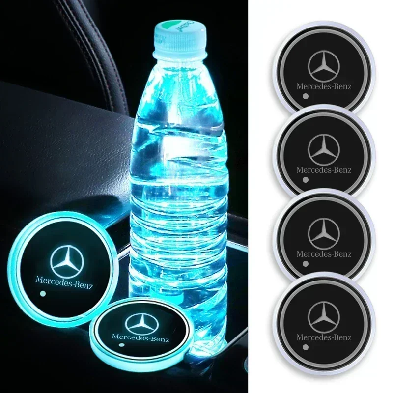 Car 1/2pcs Car Coasters with 7 Colors Changing Light For Mercedes Benz C180 C200 C260 C300 W108 W124 W126 W140 W168 W169 W176