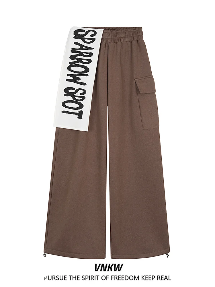 

Американские ретро-спортивные брюки унисекс с буквенным принтом и пэчворком, прямые, на флисовой подкладке, свободные, повседневные, зимние