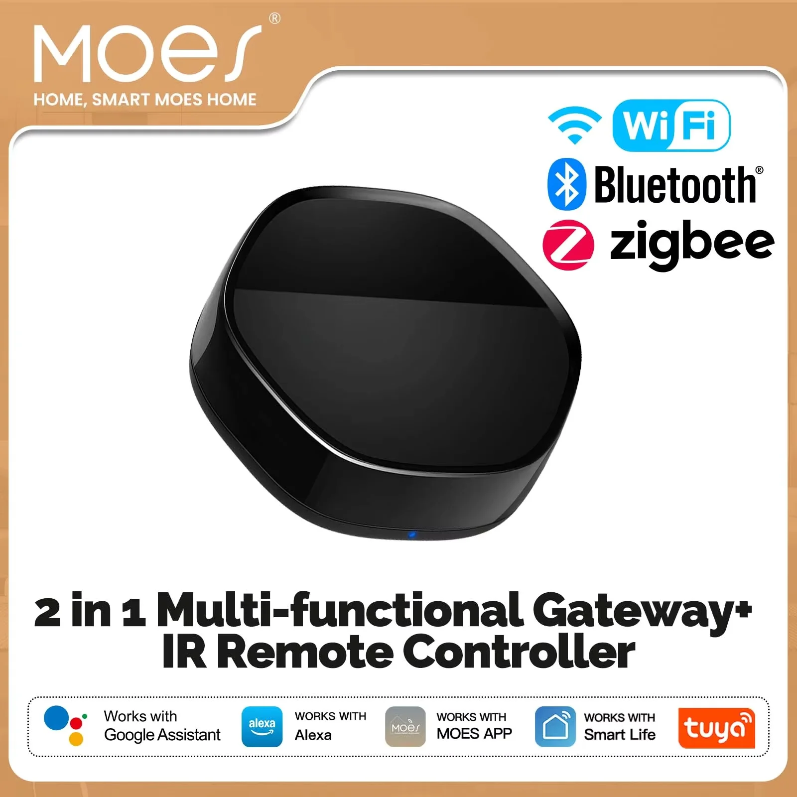 

Многофункциональный шлюз MOES Tuya Smart ZigBee с поддержкой Bluetooth Mesh, ИК-пультом 38K и голосовым управлением 2-в-1 для Alexa и Google Home