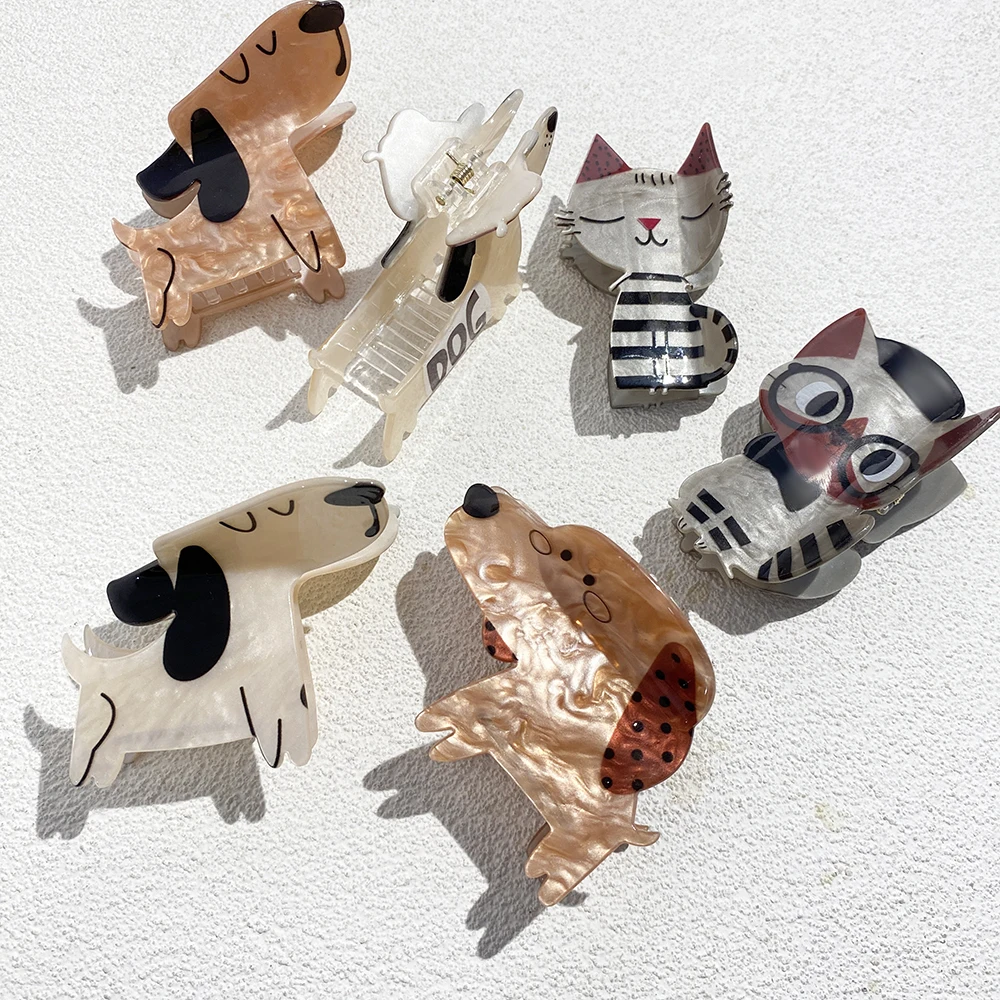 AENSOA Little Cat Dog Hair Accessories Women's Headdress Cartoon Animal Simple Side Bangs Claw Clips High Ponytail Fixed Hairpin