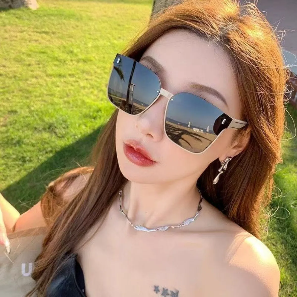 oversized square polarized sunglasses for women uv400 protection silver metal frame trendy lightweight driving fashion glasses