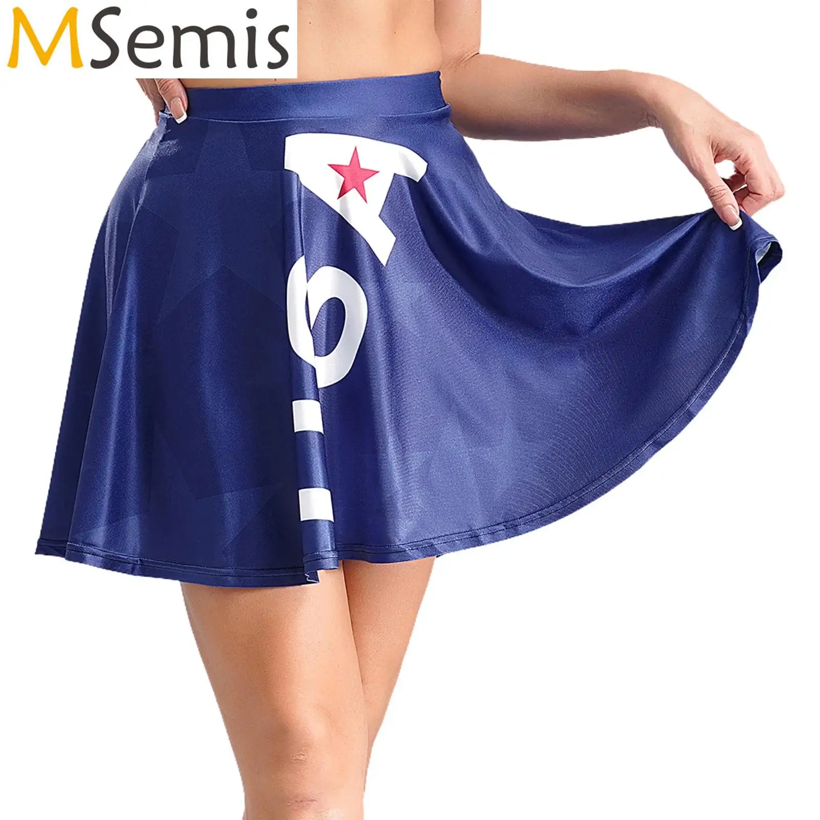 

Womens Stylish Printed Cheer Skirt Cheerleading Uniform Elastic Waistband Ruffled Skirts Dance Stage Performance Costume