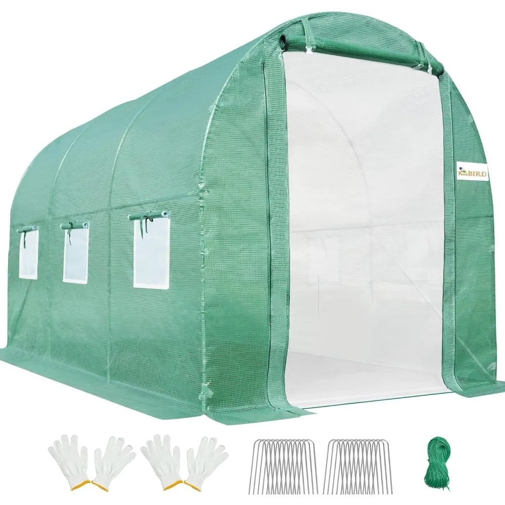 

10x6.6x6.6FT Greenhouse, Heavy Duty Galvanized Steel Frame W/ 2 Screen Door Vent, Tunnel Garden Plant Hot House