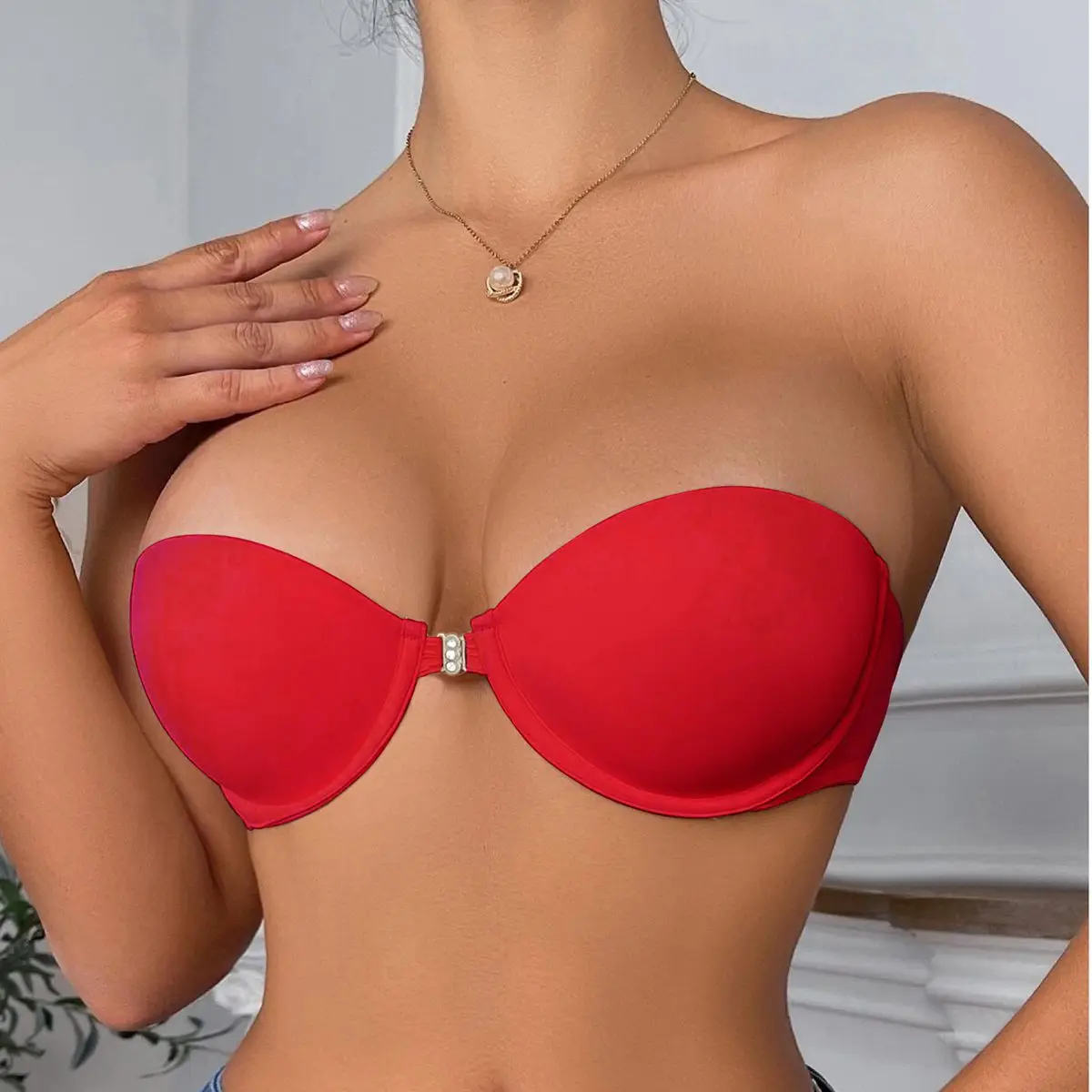 Beauwear Strapless Invisble Bras for Woman Solid Color Transparent Party Bra Push Up Underwear 70B 75B 75C 80B 80C 85B-3056