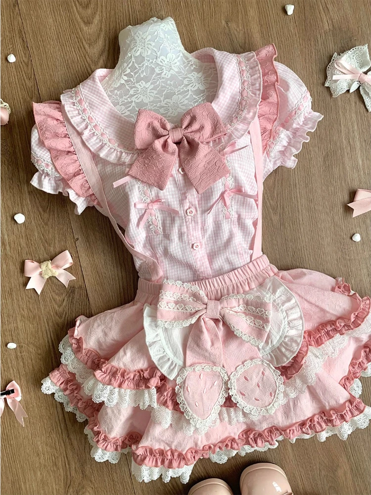Neue Mode Süße Lolita Frauen 2-teiliges Set Frauen Design Y2k Vintage Tops + Kawaii Rock Harajuku High Street Chic Schöne Outfits