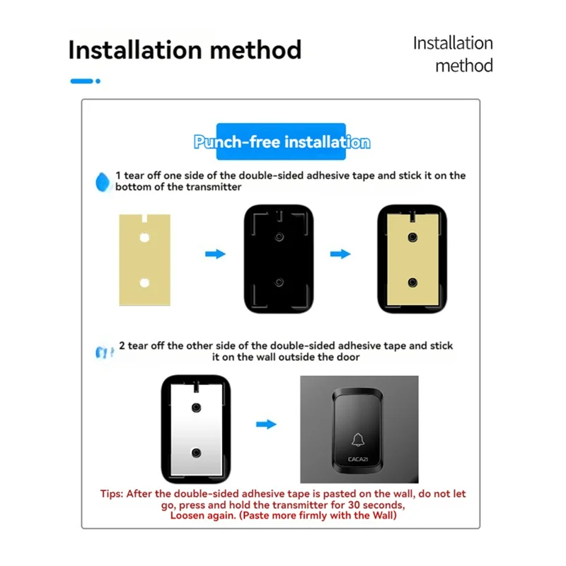 Campainha inteligente sem fio Smart-CACAZI, campainha inteligente de alcance de 300M, campainha de porta de boas-vindas à prova d'água para casa, sem necessidade de saída