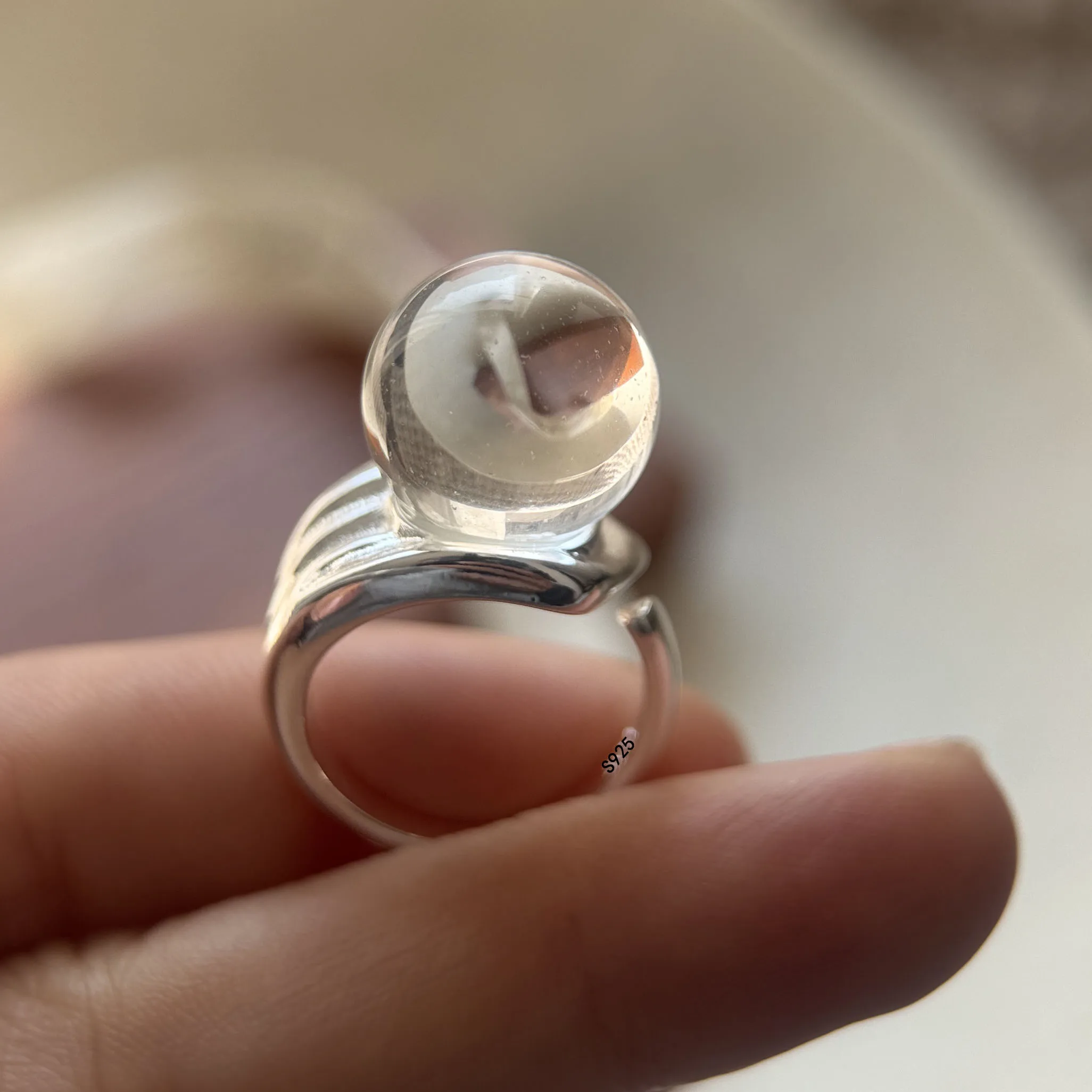 925 Sterling Silver Rings for Women Couple Minimalist Handmade Big Ball Ring Fine Jewelry Birthday Gift Prevent Allergy