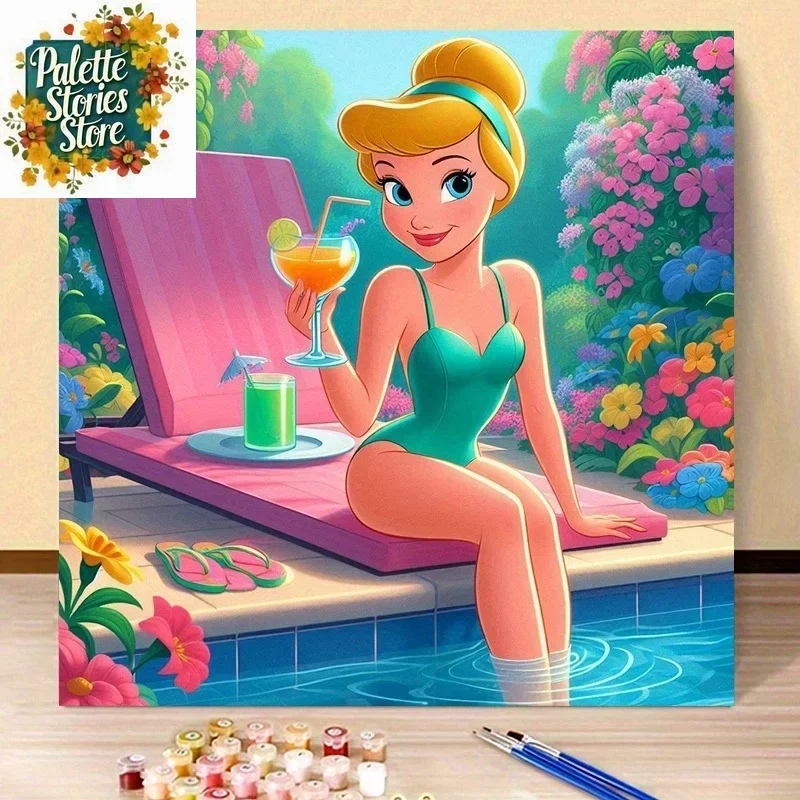 Kit de pintura al óleo Digital Cenicienta de la piscina de Disney, decoración de arte de la pared del hogar, bricolaje hecho a mano, marco de objetos pequeños de pareja significativa