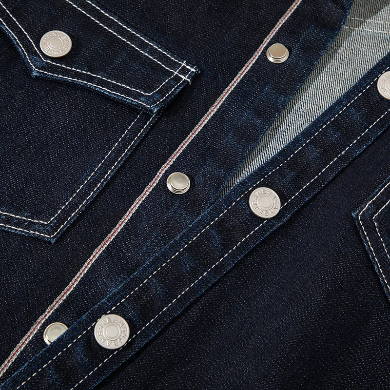 Japanese Vintage Coated Selvedge Denim Men's Denim Shirt 100% Cotton Red Edge Wax Feel Desized Washed Distressed Outwear Tops