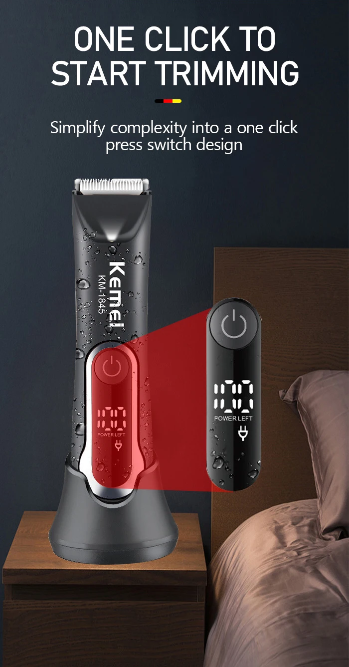Kemei KM-1845 Leistenhaarschneider für Männer, elektrische Haarschneidemaschine, wasserdichter Trimmer für Schamhaare, Körperpflegeset, Rasierer, Keramikklinge – Detail 5