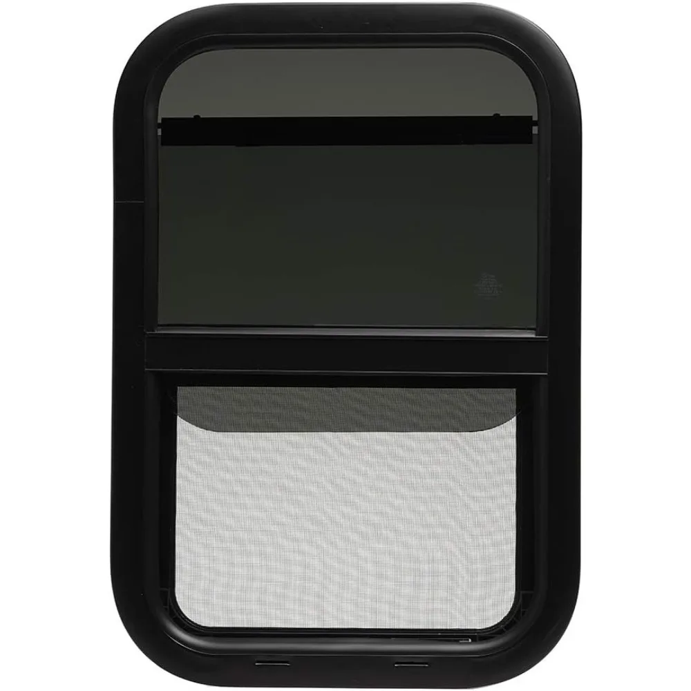 نافذة RV سوداء منزلقة عمودية مقاس 16 × 24 × 1.5 مع حلقة تثبيت وشاشة سفلية #4