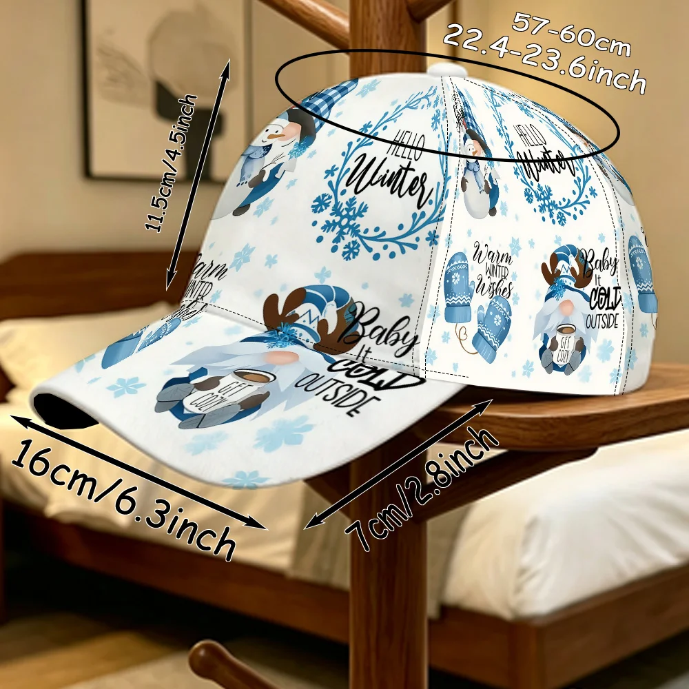 1pc Adjustable Snapback Cap with Winter-Themed Snowflake Print Lightweight Breathable Unisex Baseball Hat