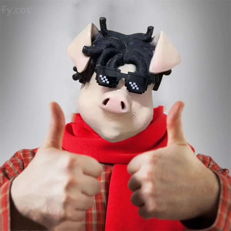 

Latex Pig Mask Novelties Halloween Masquerade Cosplay Funny Animal Full Face Mascara Rave Men Costumes Adult Woman Disguise